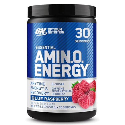 Optimum Nutrition Amino Energy – Pre Workout with Green Tea, BCAA, Amino Acids, Keto Friendly, Green Coffee Extract, Energy Powder – Blue Raspberry, 30 Servings (Packaging May Vary)