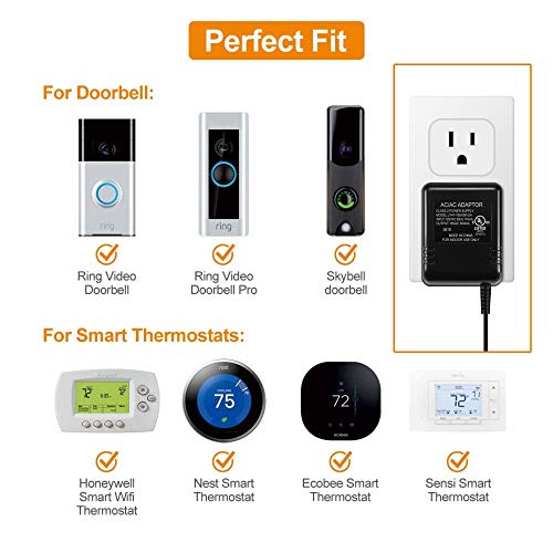 Bvpow Doorbell Power Supply Adapter,Ul Certified C - Wire Adapter Battery Charger With 26Ft/8M Long Cable,18 Volt Transformer Compatible For Doorbell Nest Honeywell Emerson Sensi Wifi Thermostat #TOP3