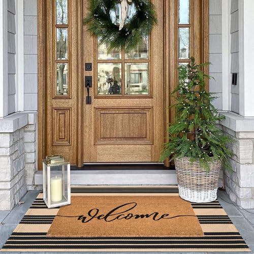Fallovea Welcome Front Door Mats Combo Set, 100% Coco Coir Doormat + 28
