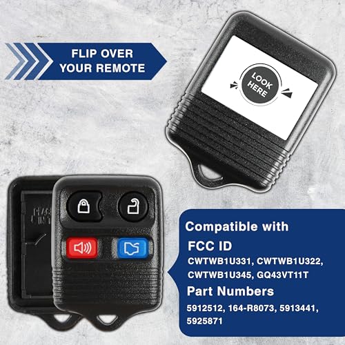 2X KeylessOption Key Fob Cover Case Replacement for 2000 2001 2002 2003 2004 2005 2006 2007 2008 2009 2010 2011 2012 2013 2014 2015 2016 2017 2018 2019 Ford Lincoln Mercury Remote Shell, 4-Button - Thumbnail 5