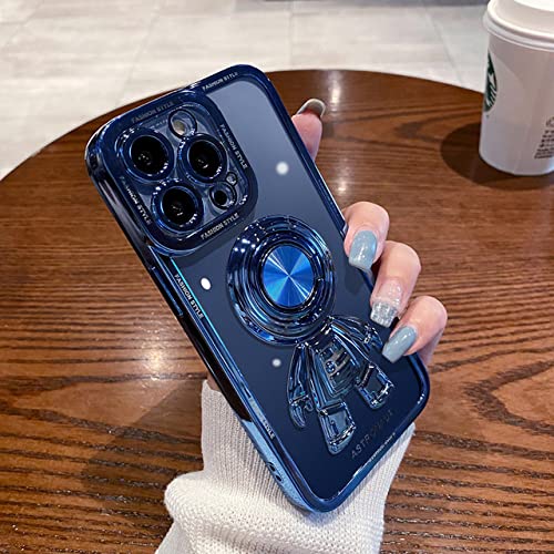 Funda iPhone 14 Plus con soporte de anillo magnético y protección de cámara azul