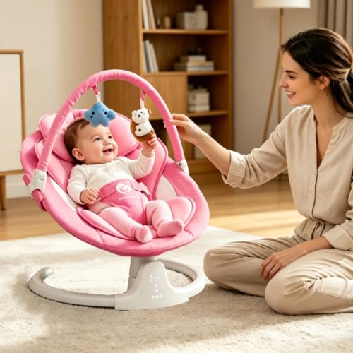 Image of Bluetooth Baby Swing for Infants Indoor & Outdoor Portable, 3 Seat Positions, 5 Speeds, with Music Speaker, Remote Control, USB Power, Season Cushion