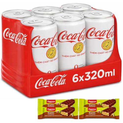 Coca-Cola Plus Zero Sugar & Zero Calories Soft Drink (Pack Of 6) 320ml Can By COUGAR | Japanese Formula with Dietary Fiber | Refreshing Cola Taste | Helps Reduce Fat Absorption | Premium Coca-Cola Beverage | FREE 4 Prestige Waffi Pistachio Wafer Bars – (IMPORTED-JAPAN)