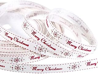 98.4 Feet White Merry Christmas Ribbon Roll for Craft Gift Wrapping Xmas Snowflake Ribbon for Present Packaging Holiday Party Decorations Favors Supplies, 10 mm Wide
