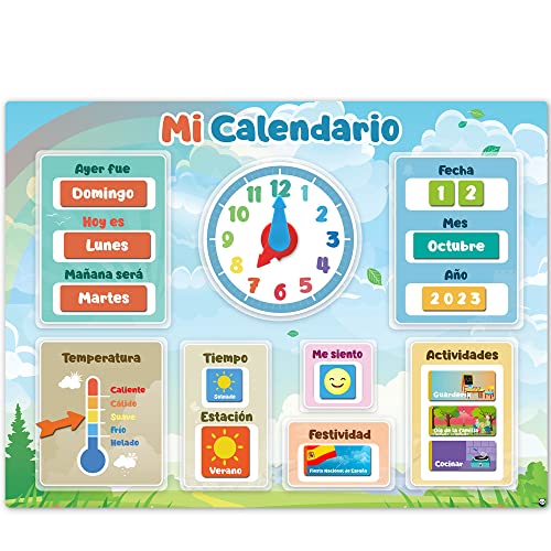 Mi Primer Calendario de SmartPanda - Juguete Educativo Magnético para Niños o Niñas - Incluye Reloj, Estación Meteorológica, Actividades y Emociones – para Pared o Frigorífico – en Español