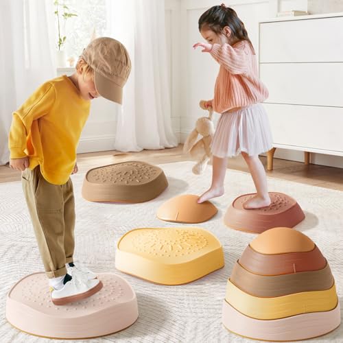 Tiny Land Stepping Stones for Kids, 5pcs Non-Slip Toddler Stepping Stones, Sensory Stepping Stones for Promoting Toddler's Balance & Coordination Skills, Stepping Stones for Toddlers 3-5 Yel