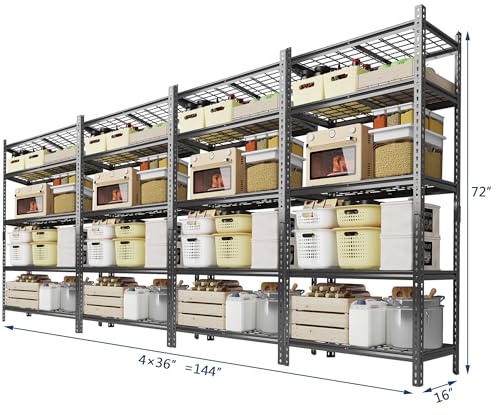 Image of Garage Shelving 2200 LBS Storage Shelves Adjustable Metal Shelving Unit Heavy Duty 5 Tier Metal Shelves for Garage Kitchen Pantry Warehouse Basement, 36 inch W x 16 inch D x 72 inch H, 4 Pack