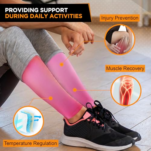 Image of Doc Miller Calf Compression Sleeve - 1 Pair 20-30mmHg Support (Pink, 4X-Large)