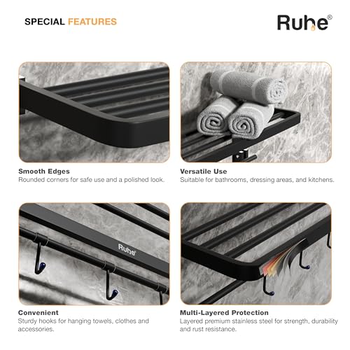 Image of Ruhe Dual Folding Towel Rack, Black | Premium Grade Stainless Steel Dual Folding Towel Rack /Towel Holder /Towel Stand /Accessories for Bathroom and Kitchen | (24 Inches)