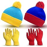 2 Sets Winter Knit Pom Beanie Hat and Gloves Set Halloween Character Cosplay Costume Headwear Knitted Pompom for Winter Accessories Fashion Warm Women Men