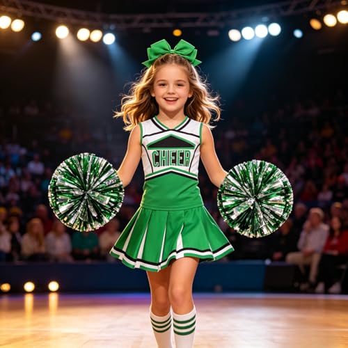 Disfraz de animadora para niñas 8-9 años color verde miniatura 7