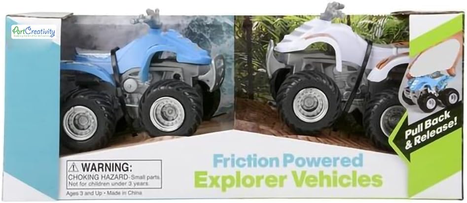 ArtCreativity Land & Sea Friction ATV Set, Set of 2, Push n Go Toy Cars with Fun Designs, Cool Birthday Party Favors for Kids, Pretend Play Gifts for Boys and Girls