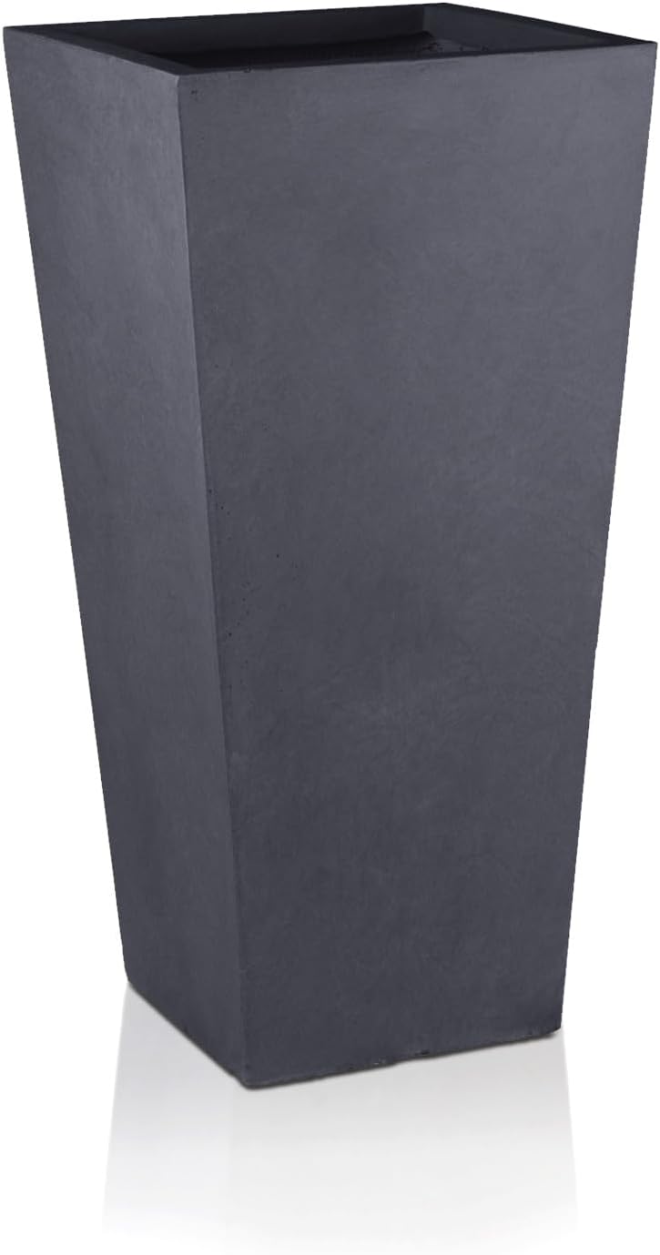 IDEALIST Extra Large 89cm Tall Planter for Garden | Dark Grey Reinforced Stone Tapered Square Planter | Outdoor Pots with Drainage Holes L43 W43 H89 cm, 127 litres