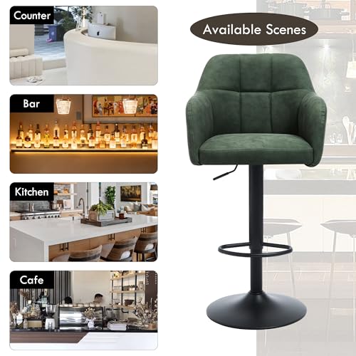 Butacos giratorios ajustables, juego de 2 unidades, taburetes de cuero sintético para barra alta con reposabrazos, sillas modernas tapizadas para isla de cocina / bar en casa / comedor, color verde miniatura 7