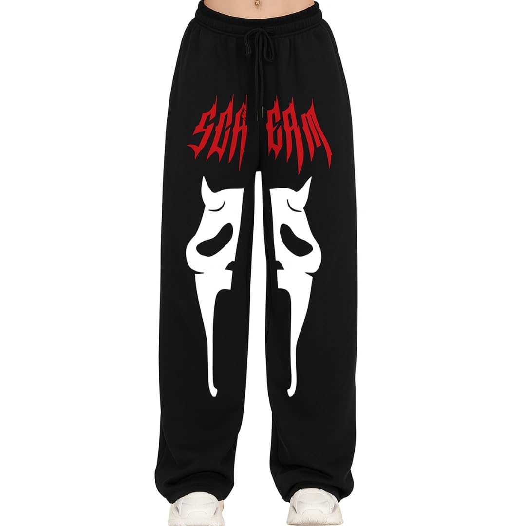 Fashion FIZZZZ Women’s Oversized Scream Graphic Joggers | Ghost Face Printed Baggy Sweatpants | High-Waist Loose Fit Casual Pants for Streetwear, Gym-image-16
