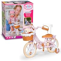 Baby Born Fahrrad mit Lucky, Puppenfahrrad mit Korb, Lenkstange und Stickern