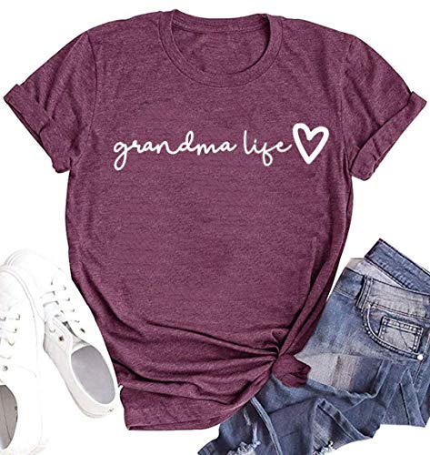 Grandma Shirt Women Casual Grandma Life Heart Printed T-Shirt Funny Tee Shirt for Grandma