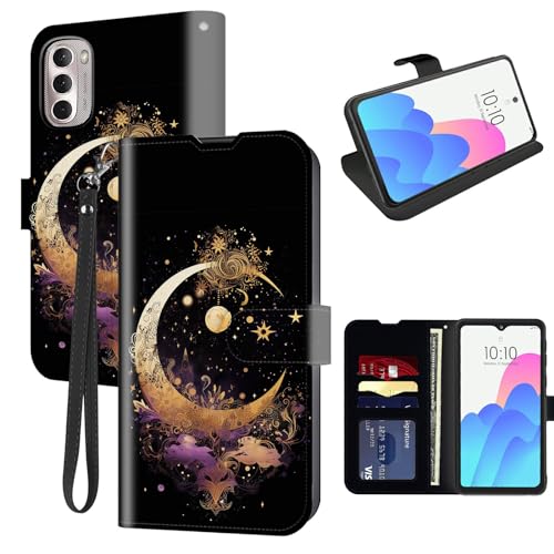FUYOCWE for Moto G Stylus 5G 2022 Case Wallet for Motorola Stylus 5G 2022 Phone Case with Card Holder Slot,Leather Flip Cover w/Kickstand+RFID Blocking+Magnetic Snap-Gold Moon Star