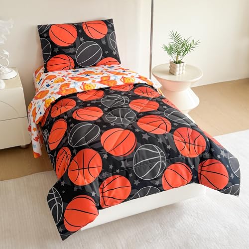 Image of Tailor Shop 4 Pieces Toddler Bedding Basketball Toddler Comforter for Boys Bed in A Bag Includes Quilted Comforter Fitted Sheet Top Sheet and Pillow Case