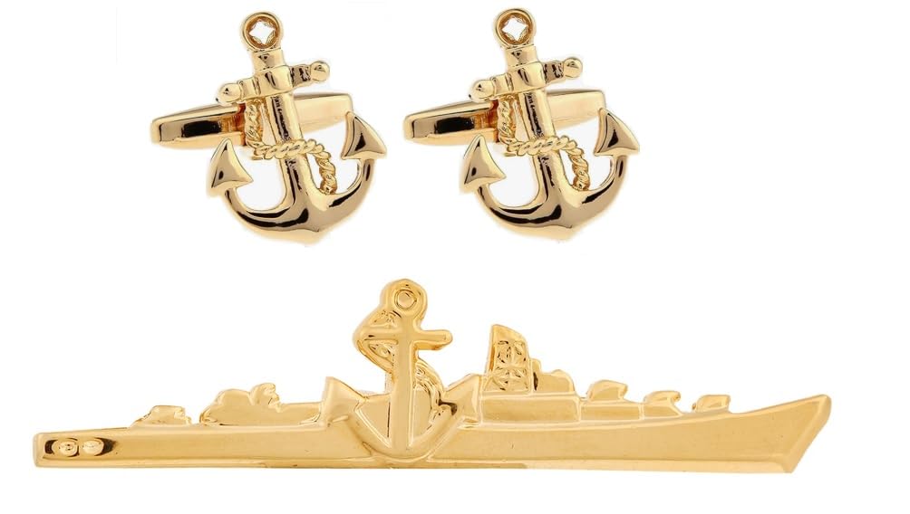 Cufflinks For Men Ship And Anchor Shape Cufflinks And Tie Pin Set Branded Golden Gold Colour For Office Corporate Wedding Party French Cuff Shirts Shirt Suit Blazer In A Gift Box Tshosilset1427-image-6