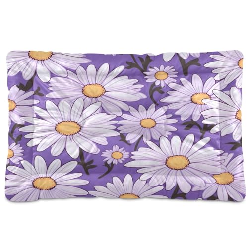Coikll Purple Daisy Pattern Pet Bed Pad Soft Dog Bed Mat with Anti-Slip Bottom, Machine Washable Crate Pad Mattress for Dog Sleeping- 24 * 18inches