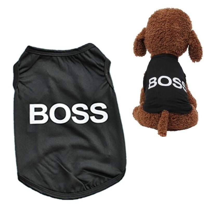 Small Black Boss Dog Vest Pet Puppy Cat Kitten Clothes Tank Top 4 Sizes T Shirt Breathable Tee Fancy Dress Clothing Outfit T-Shirt Size L