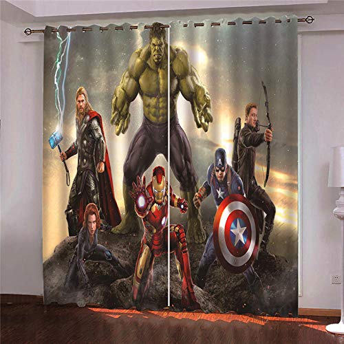 Rideau Occultant 3D Impression Rideaux Salon d'enfants 2 Pièces Thermique Isolant Anti Froid Polyester 140X160 cm Rideaux De Fenêtre Marvel Avengers pour Chambre Cuisine Décoration