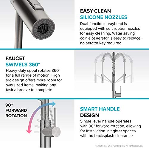 KRAUS Oletto Commercial Style Single Handle Pull Down Kitchen Faucet with QuickDock Top Mount Installation Assembly in Matte Black, KPF-2631MB by Kraus - Image 9