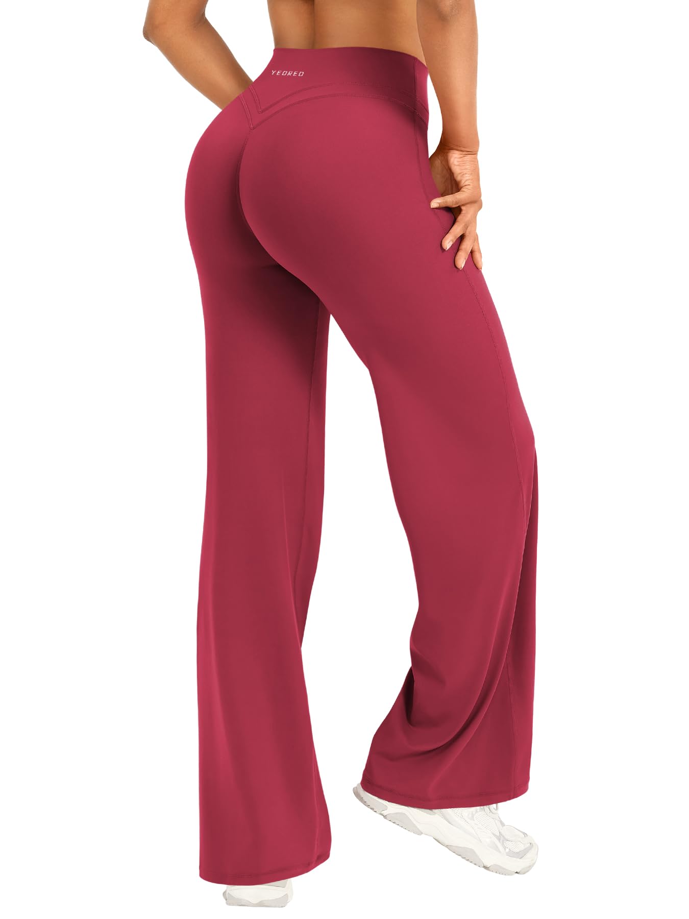 YEOREO Straight Leggings Damen Invisible Scrunch Hohe Taille Gym Pants No Front Seam Weitem Bein Yoga Hose Blickdicht Elastische Flared Leggings Soft Nahtlose Sport Schlaghose