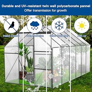6×12 ft polycarbonate greenhouse with sliding door and adjustable roof heavy duty aluminum walk in greenhouses w raised base for outdoor garden backyardblack  urban country home decor