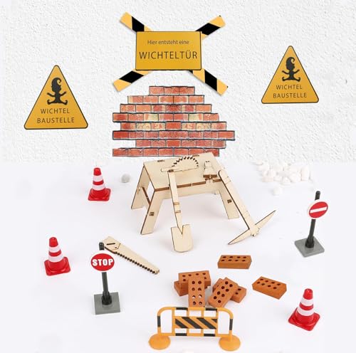 Wichtel Zubehör Baustelle 21 Pcs Miniatur Wichtelzubehör Set für Wichteltür Baustelle Weihnachten Deko Wichtel Baustelle Einzug Set mit Absperrungsset Pylonen Werkzeug-Set