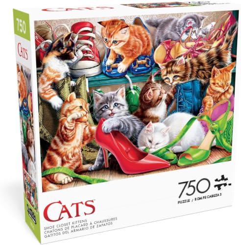 Buffalo Games - Shoe Closet Kittens - Rompecabezas de 750 piezas para adultos | Hecho en USA, Cartón reciclado, Incluye póster, Arte para enmarcar miniatura 1