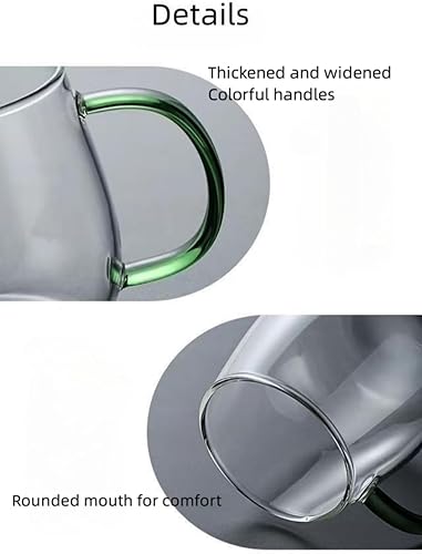 Miniatura 5 de Taza de vidrio transparente con asa, mango verde16 oz, taza de vidrio de borosilicato alto para tazas de café de vidrio grandes con asa, tazas para