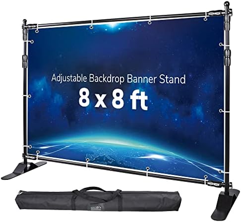 WinSpin 8' Banner Stand Step and Repeat Display Backdrop Banner Stand Adjustable Telescopic for Parties Trade Show Wall Exhibitor Photo Booth Background with Carrying Bag