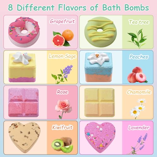 DR. LU Bath Bombs Gift Set, 8 PCS Shower Bath Bombs with Different Organic Essential Oils, Handmade Natural and Organic SPA Aromatherapy Bubble Bath Bombs for Women Kids Birthdays Christmas Gifts - Image 3