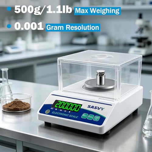 Image of Lab Scale 500g x 0.001g Scientific Scale g /oz /ct /lb High Precision Digital Electronic Analytical Balance for Jewelry Kitchen Laboratory School, Includes 200g Calibration Weight&Battery