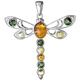 Sterling Silver and Baltic Amber Dragonfly Pendant