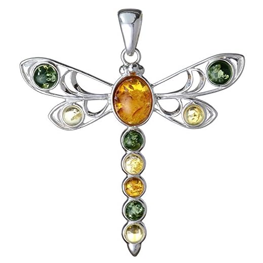 HolidayGiftShops Colgante de libélula de Plata esterlina y ámbar báltico