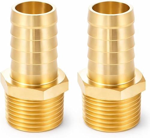 Accesorios de manguera de púas de latón, púas de 1 pulgada a 1 pulgada NPT adaptador de tubo macho adaptador de manguera de aire (paquete de 2)