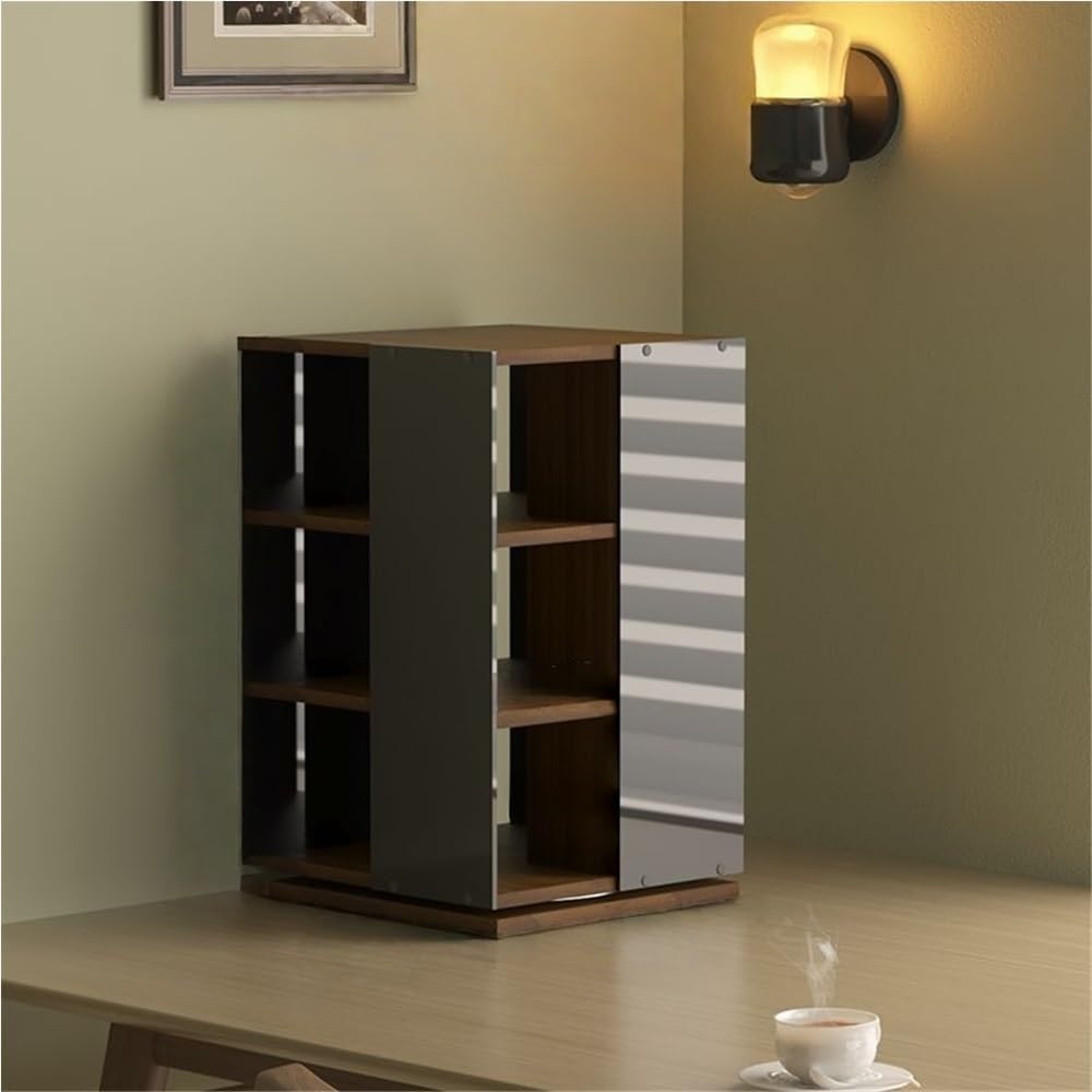 Rotating CD Tower, Acrylic Record Player Stand, CD Collection Shelf, Wooden Cassette Display Rack, 4-Sided Album Holder for CDs, DVDs, Cassettes, Space Saver(Black)
