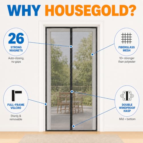 Image of Magnetic Closure Screen Door for 39 inchx83 inch French Door Sliding Door Pet and Dog Friendly, Durable Fiberglass Mesh Double Door Screen Mesh Retractable Curtain, Keep Bugs. Mosquito Out, Fly Screen