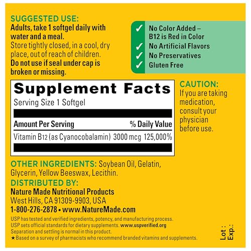 Nature Made Vitamin B12 Extra Strength 3000 mcg Softgels, 60 Softgels - image 8