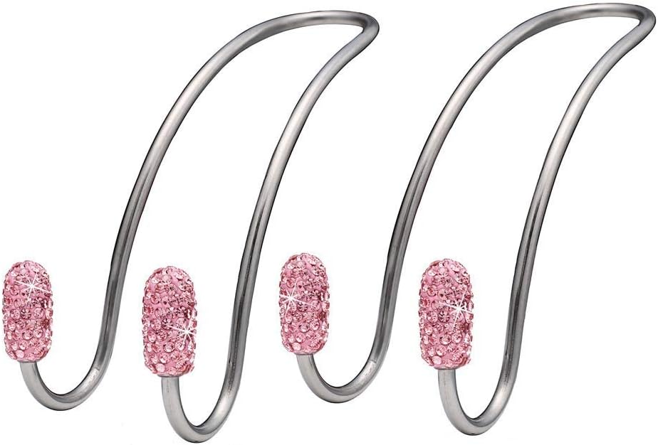 い出のひと時に とびきりのおしゃれを Makuki 車用 シート フック 収納フック ヘッドレストフック 取り外し不要 荷物掛け かわいい ステンレス ピンク 2個セット クリスタル装飾