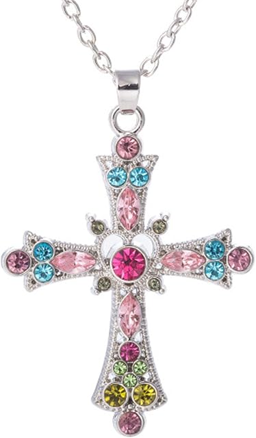 LIKGREAT Cross Necklace for Women Religious Faith Gift Jewellery Infinity Crucifix Crystal Pendant for Girls 18 Inches Long with Adjustable Chain