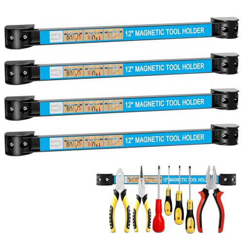 UCINNOVATE 12″ Magnetic Tool Holder Strip, Magnetic Strips Heavy Duty Tool Magnet Bar, A Tool Magnet Strip for Garage Organization, Metal Tool Magnet Bar, Magnetic Tool Organizer for Garage(4PCS)