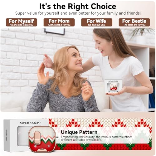 Image of for AirPod 4 Case, with Safty Lock & Phone Stand for Floral AirPod 4 Generation Case Cover for Women Girly, iPod 4 Cases with Keychain & Cleaner Kit -Red Checkered