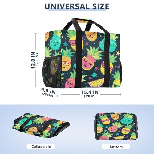Nander Cute Cartoon Pineapple Foldable Tote Bag Waterproof Sandproof Women Beach Bag Handbag Gym Bag Travel Shopping Bag2
