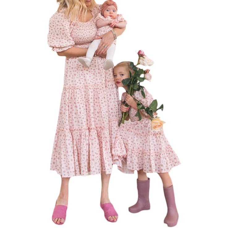 Mommy and Me Dresses Off Shoulder Irregular Ruffle Hem Chiffon Maxi Dress Summer Family Matching Outfit Beachwear