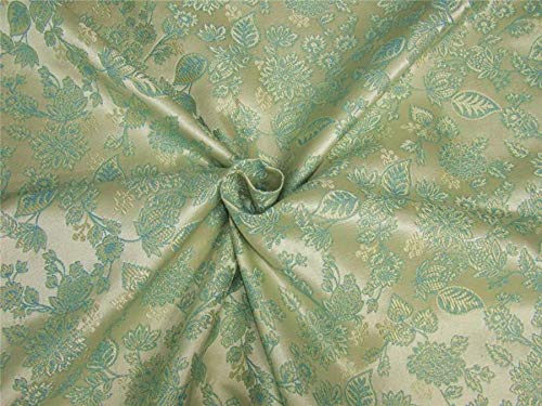 Tissu brocart crème bleu or de 137 cm pour rideaux de salon élégants