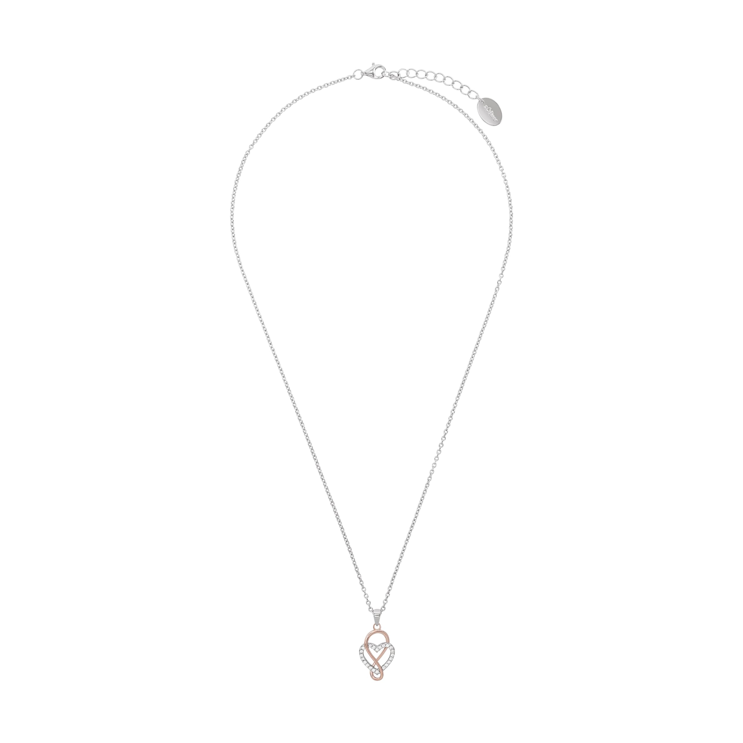 s.Oliver Kette mit Herz Anhänger für Damen, Zirkonia und 925er Sterling Silber, Teil-rhodiniert – Ansicht 3